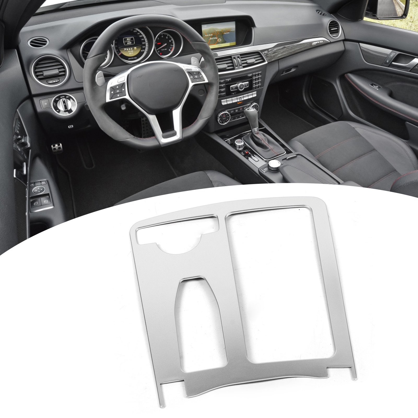 Dekorativer Getränkehalter Für Die Mittelkonsole Für Mercedes-benz C-klasse W204 (2007-2014), Linkslenker, Teilenummer 2046800307 (zst-095), Silberfarben.
