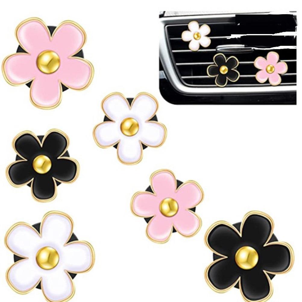 [yue Xinghui] Set Mit 6 Auto-lufterfrischerclips, Gänseblümchenmuster, Dekorative Accessoires Für Den Autoinnenraum (6 Lufterfrischerclips, Opp-beutel), Verschiedene Farben: Weiß, Rosa Und Schwarz, Ei