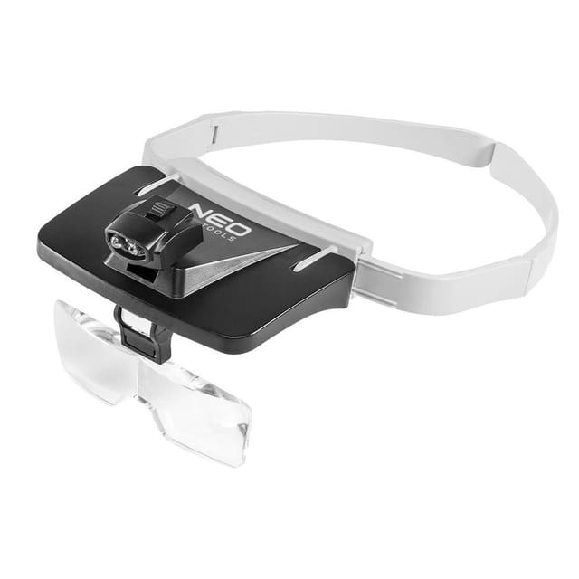 Stirnlupe mit 2 LED-Leuchten und 5 Wechselobjektiven im Etui