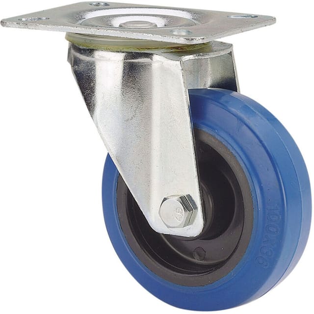 Ruedas Alex - Lenkrolle of Gummi mit Platte und Achse of Rollen, Farbe blau, max. Belastung 100 kg, ø 10 cm