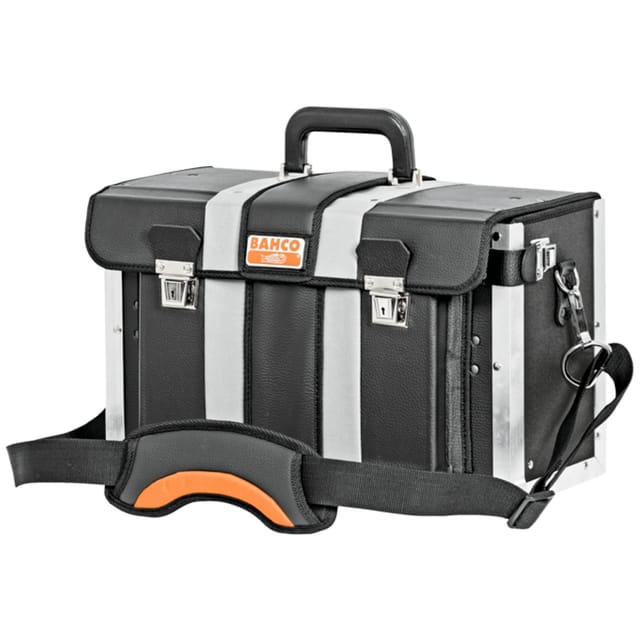 Lederwerkzeugkoffer, vornöffnend, schwarz/orange, 440 mm x 210 mm x 260 mm - Bahco