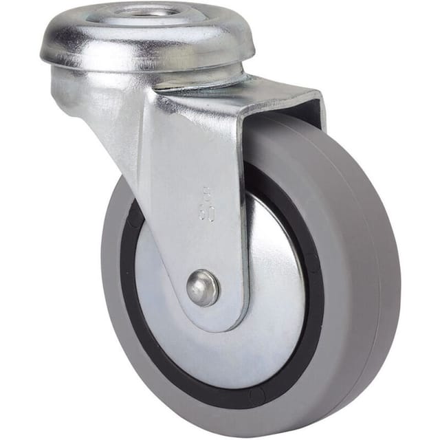 Gummi-Lenkrad mit Loch und glatter Achse, grau, max. Tragkraft 17 kg, ø 4 cm