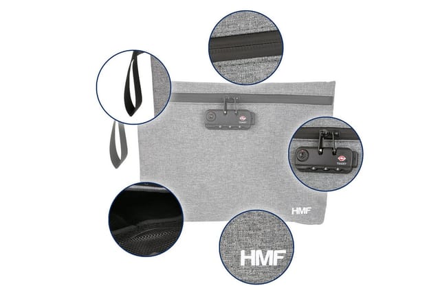 44222 Geruchsdichte Tabaktasche mit tsa Zahlenschloss für Reisen, Polyester, Größe l, Grau - HMF