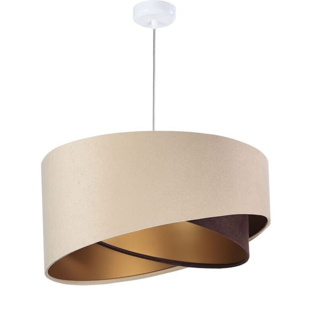 Licht-erlebnisse - Pendelleuchte Stoff Schirm in Beige Gold Braun rund 50 cm Esstisch Wohnzimmer