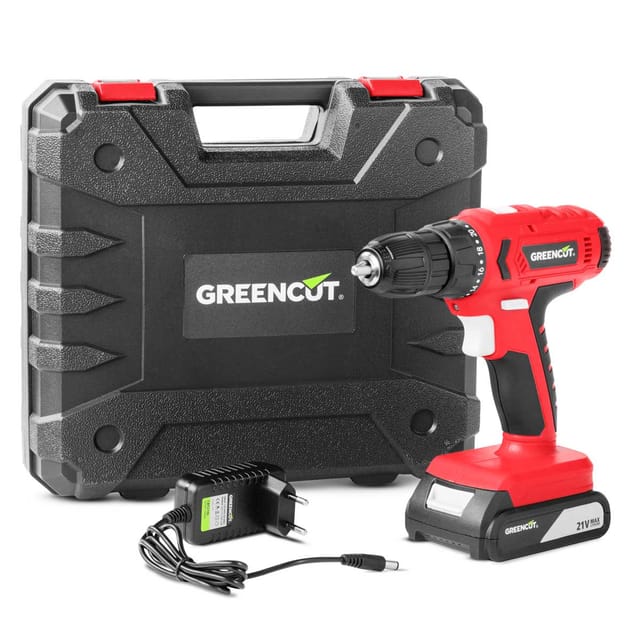 Akku-Bohrmaschine TD210L, 1,3Ah 21V Lithium-Akku, Drehzahl 1500 U/min, inklusive Akku, Ladegerät und Transportkoffer Greencut