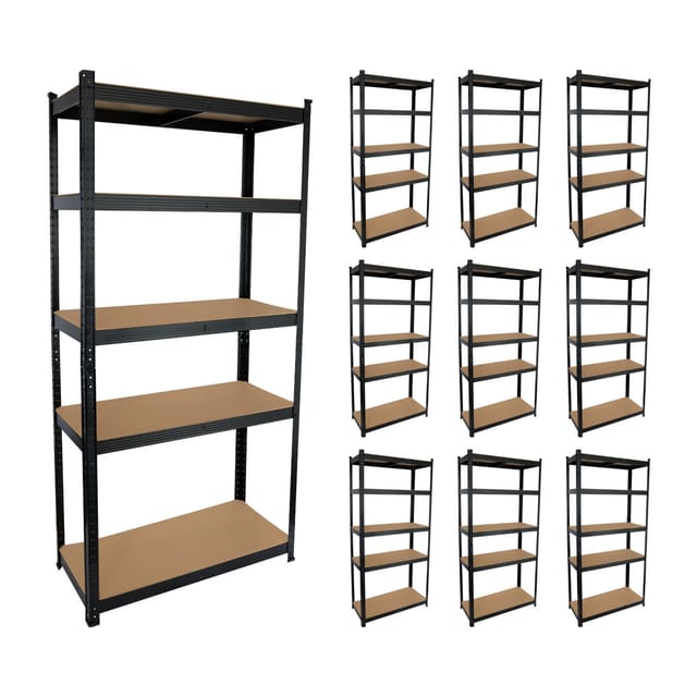MegaPack 10 Metall-Modulregale mit 5 Böden 875kg Schwarz 90x40x180cm 7house