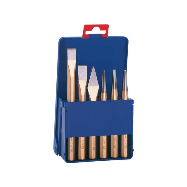 Rennsteig - Werkzeugsatz 6-teilig, Durchschläger Kreuz- und Flachmeißel Körner