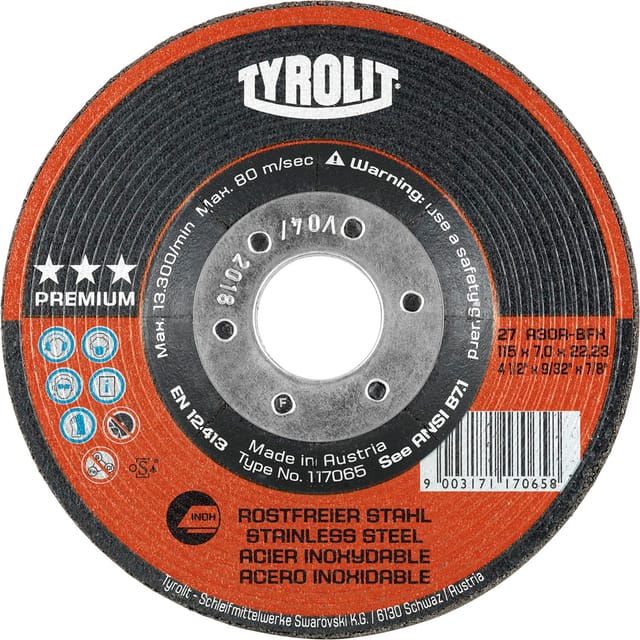 Premium Schruppscheibe (Schleifscheibe) ø 115x7 mm für Inox Form 27 - Tyrolit