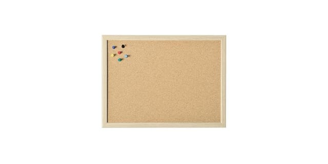 Pinnwand ® 60 x 40 cm (b x h) Maße der Oberfläche: 56,3 x 36,3 cm (b x h) inkl. Pinnnadeln 2 x Ösenschraube Kork Material des Rahmens: Kiefernholz