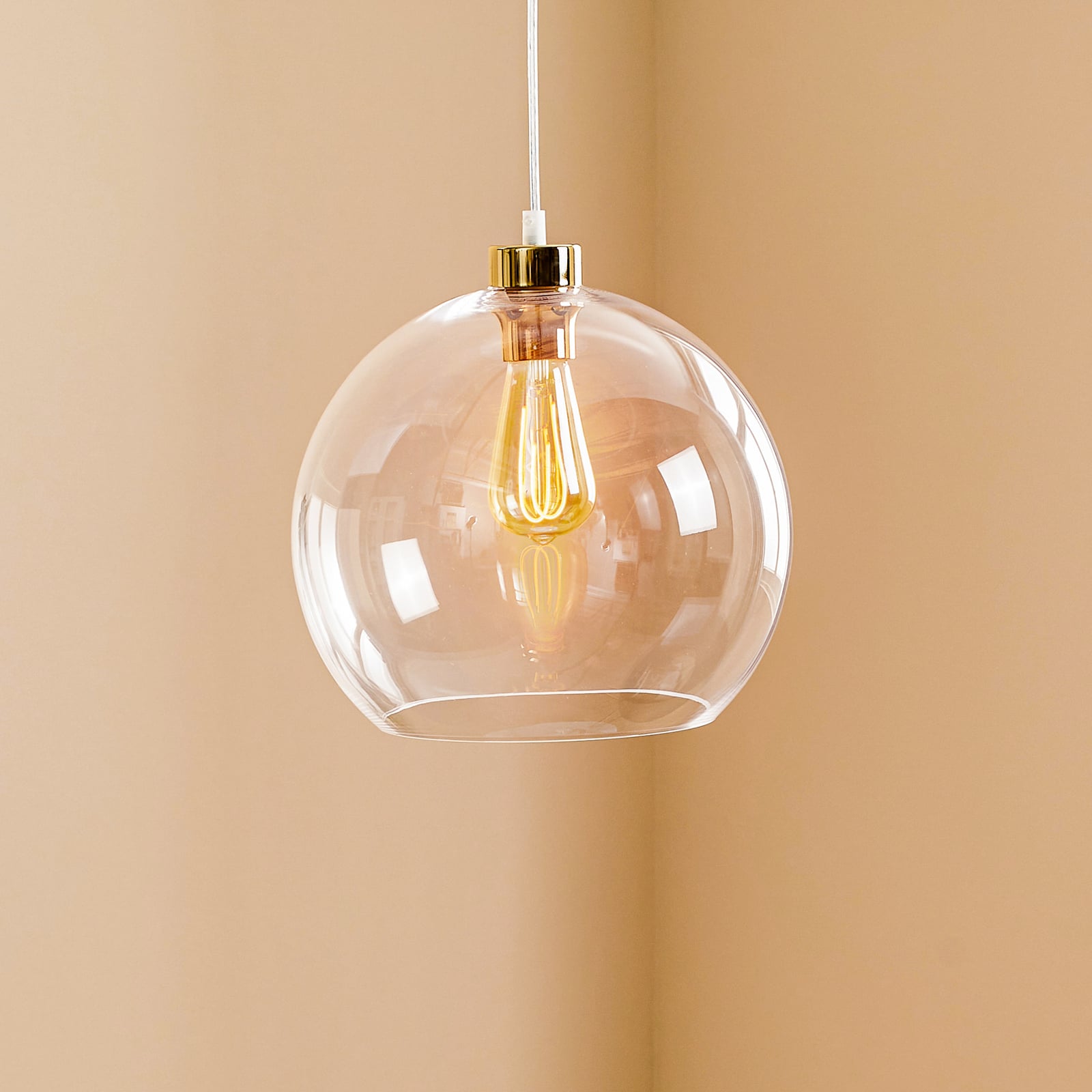 [neuwertig] B-ware Hängeleuchte Cubus Pendelleuchte Lampe Dimmbar Transparent Gold Ø30cm E27 80w