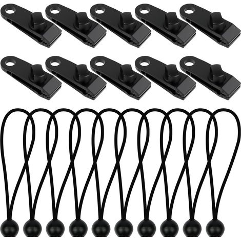 Set Mit 20 Zeltplanenclips, 10 Planenklemmen Mit Verriegelungsclips, 12 Elastische Bungee-seile Mit Kugeln, Für Zelte, Decken, Markisen, Banner, Pavillons, Camping