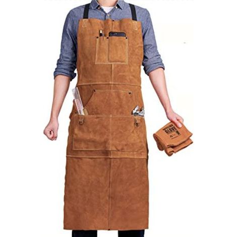 Feuerfeste Schweißerschürze Aus Leder – 6 Taschen – Verstellbare Größe M Bis Xxl – Spritz- Und Hitzeschutz