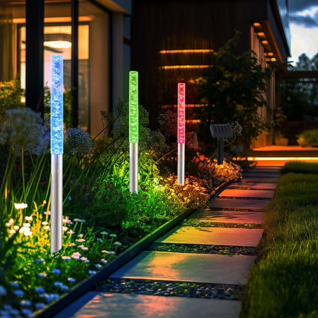 Led Solar Außenbereich Steck 3er Set Lampen IP44 Farbwechsler Edelstahl