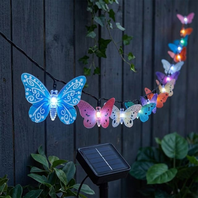 Led Solar Lichter Kette Beleuchtung Außen Leuchte Schmetterlinge bunt Dekoration 10x, l 445 cm