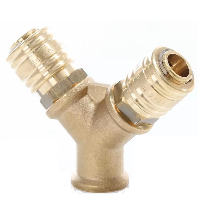 Druckluft Verteiler Messing mit ig 3/8' und 2 Euro Kupplungen