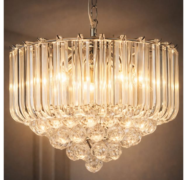 Kristall Hänge Leuchte Chrom Pendel Luster Decken Lampe Wohn Zimmer Beleuchtung klar