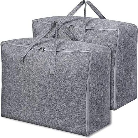 Linghhang – 2er-set Aufbewahrungstaschen Für Bettdecken – Baumwolle Und Leinen – Maße: 70 Cm X 50 Cm X 30 Cm – Fassungsvermögen: 105 L – Verstärkter Griff Und Reißverschlussdeckel