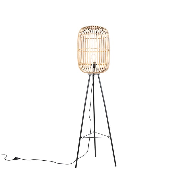 Ländliche Stehleuchte schwarz mit Rattan - Manila
