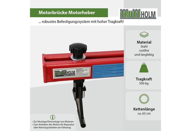 Motorbrücke Stahl Tragkraft 500 kg stufenlos verstellbare Höhe Traverse mit gummierten Standsockeln