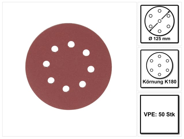 Schleifpapier, 50 Stk., ø 125 mm, Körnung 180 - Makita