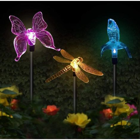 Linghhang – 3er-set Solar-gartenleuchten – Mehrfarbige Leds – Edelstahl-erdspieße – Wetterfest – 51 Cm Hoch