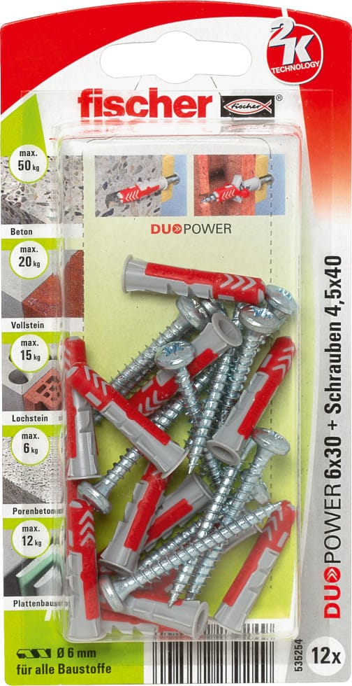 Dübel-Set Duopower 10.0 x 50 mm - 2 Stück Dübel - Fischer