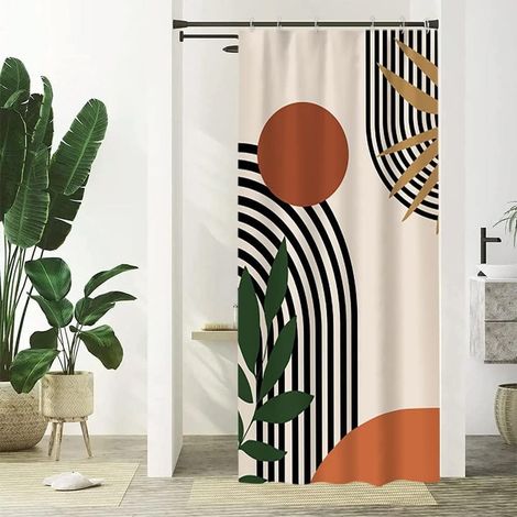 Linghhang – Duschvorhang 120 X 180 Cm – Wasserdichtes Polyester – Schwarzes Terrakotta-geometrie-design – Inklusive Edelstahlösen