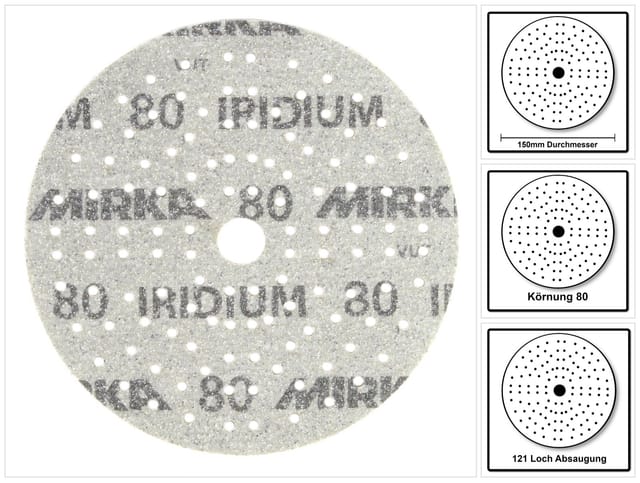 Haftschleifscheibe iridium Grip 121L 150 mm Körnung 80 für Holz / Metall / Lack / Kunststoff Keramik/Korund Lochanzahl 121