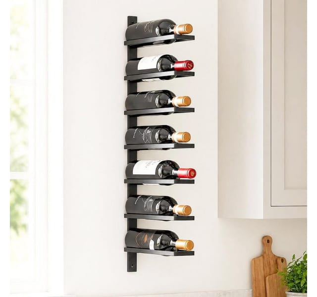 Weinregal Metall Wand Schwarz 93885 Flaschenregal Flaschenhalter Wandmontage Modern Wandhalter Wandregal für 7 Flaschen - Dandibo