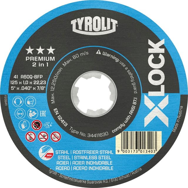 Tyrolit - X-Lock Trennscheibe gerade Form, Winkelschleifer-Scheibe ø 125x1,0mm