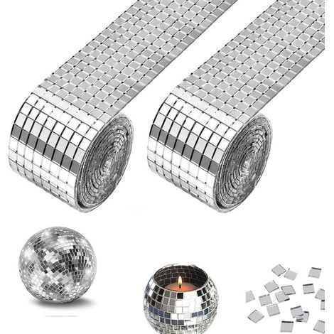 2 Mini-quadratglasmosaikfliesen, Quadratische Spiegelmosaikfliesen, Glasmosaikaufkleber, Für Badezimmer, Hotel (silber)