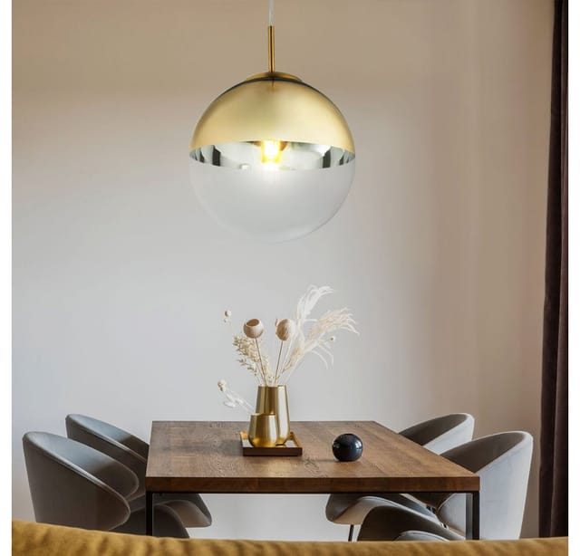 Design Pendel Decken Lampe Glas Kugel Wohn Ess Zimmer Hänge Leuchte Gold Globo 15856