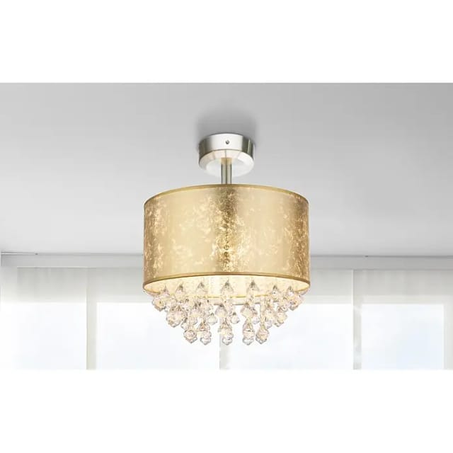 Deckenlampe Deckenleuchte Kronleuchter Kristalllampe Blattgold Textil