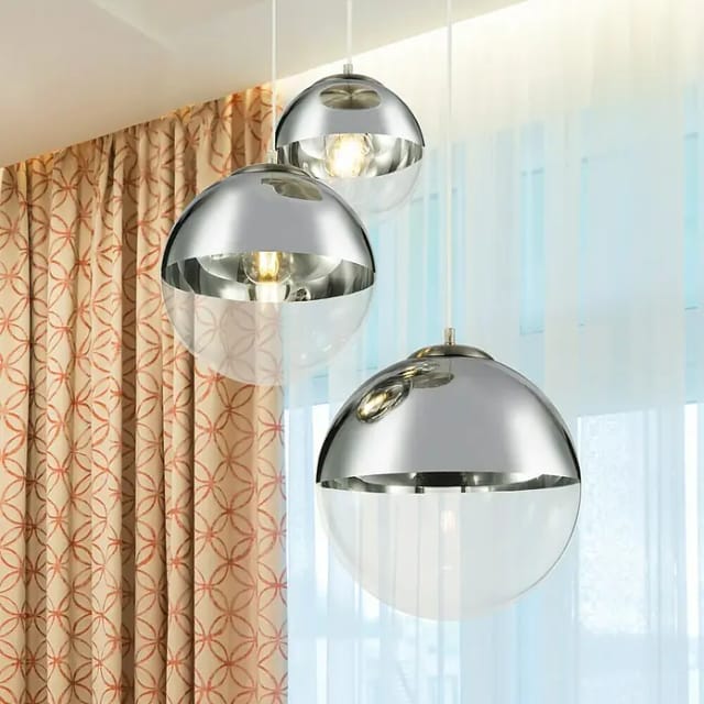 Hänge Leuchte Kugeln transparent Glas Nickel matt Chrom Wohn Zimmer Beleuchtung Lampe Globo 15851-3