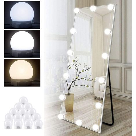 Hollywood-led-spiegelleuchte Mit 14 Leds – Dimmbar, 3 Farben, 10 Helligkeitsstufen – Einfache Installation Mit Usb-kabel