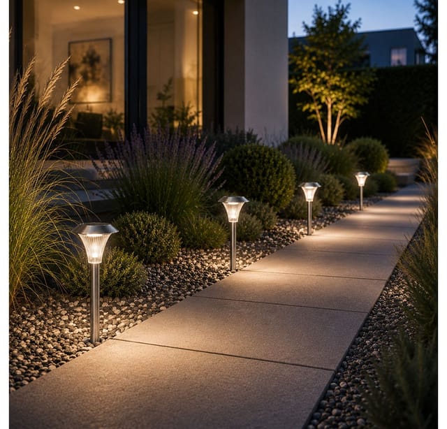 4er Set led solar Außenleuchten, Edelstahl, Erdspieß