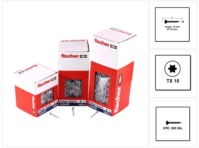 Power-Fast ii 3,0x12 ph blvz vg tx 200 200 Stk - Fischer