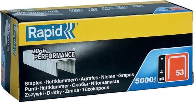 Verzinkte Flachdrahtklammern Nr. 53/04 mm – 5000 Stück – Karton – Rapid isaberg – 23808700