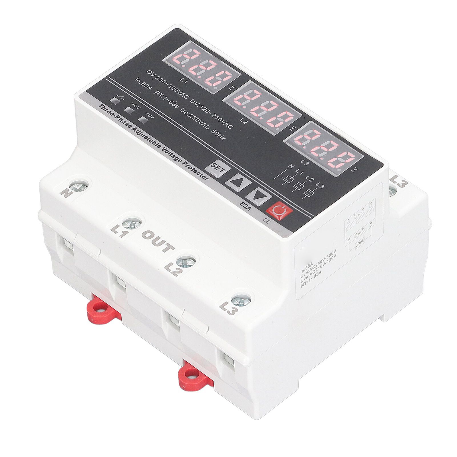 Einstellbarer Dreiphasiger Unter-/überstromschutz 63 A Din-schienenanschluss Ac 120 V–300 V
