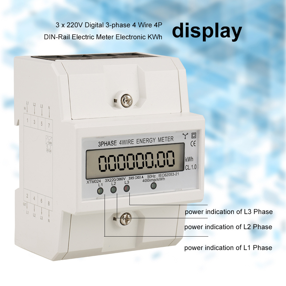 Dreiphasen-digitalstromzähler, 4-adrig, 4p, 220 V, 3x, Din-schiene, 5(30) A, Einphasig, 1 Stück