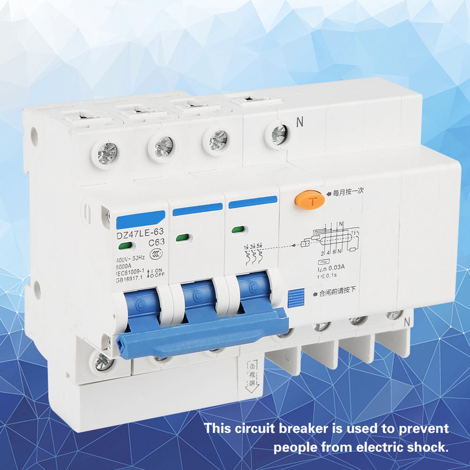 Dz47le-63 3p+n 63a 30ma Fehlerstromschutzschalter 230v - Erdschlussschutz, Dreiphasen-fehlerstromschutzschalter