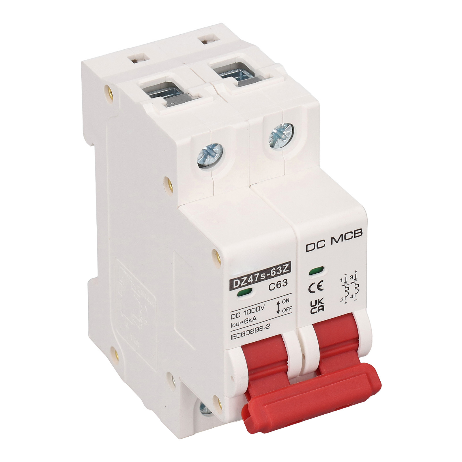 2-poliger 63a 6ka Dc-leistungsschalter, Din-schienen-modulmontage Für 1000v Photovoltaik-solarmodule