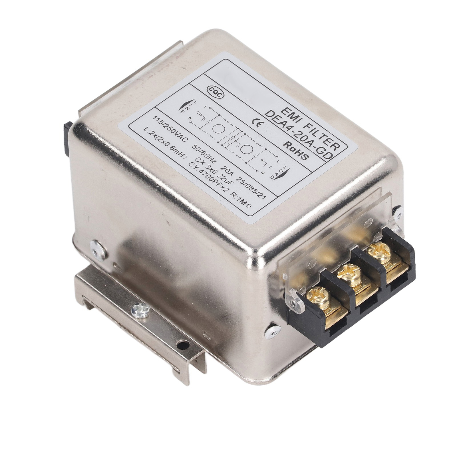 Emv-störungsfilter, 2-polig, 1-phasig, 115–250 V, 20 A, 50/60 Hz