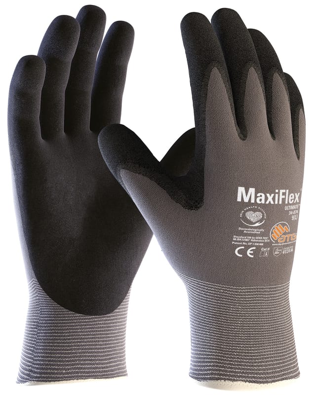 FP - atg MaxiFlex Ultimate Nylon-Strickhandschuh grau/schwarz 34-874 Größe 6