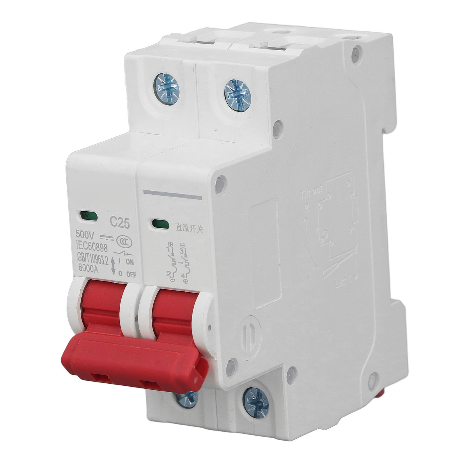 Dc 2p 25a 500v Leitungsschutzschalter, 6000a Schaltvermögen, Din-schienenmontage, Photovoltaik-schutz, Luftschalter