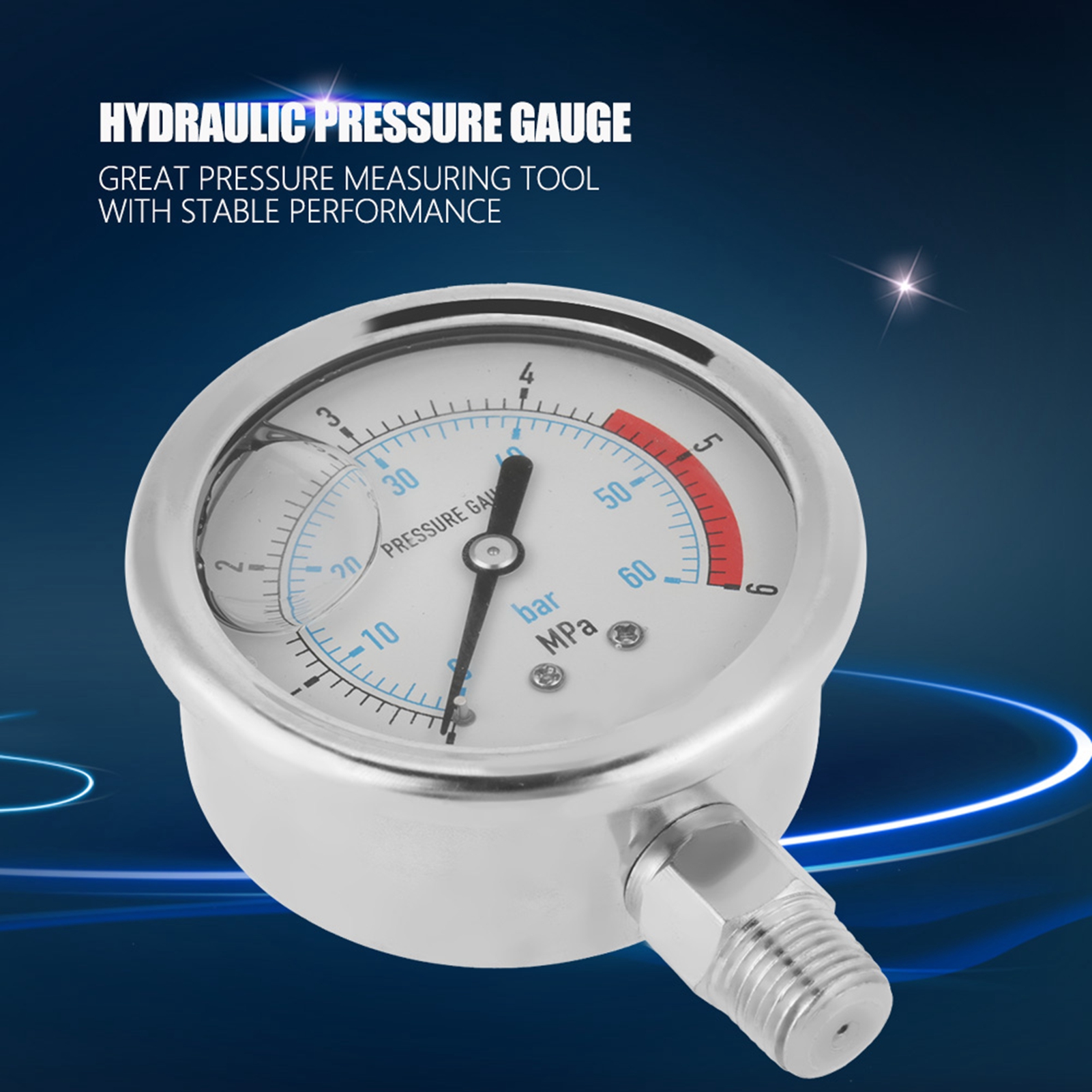 Hydraulisches Wasserdruckmessgerät 0-60 Bar (0-6 Mpa), 60 Mm Zifferblatt, 1/4" Npt-anschluss, Druckmessgerät Für Luft Und Wasser