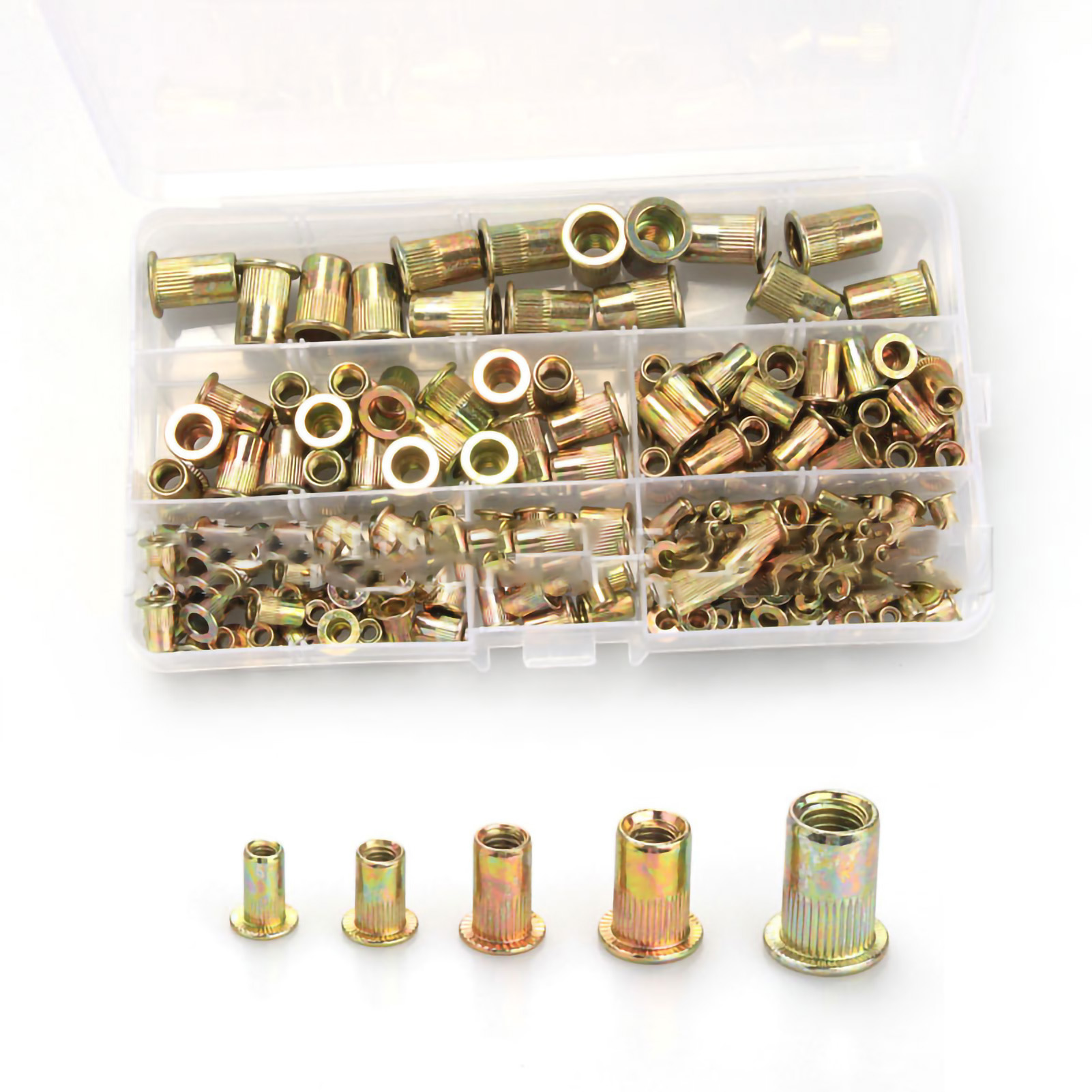 Packung Mit 165 Verschiedenen Genieteten Muttern, Flachkopf, Verzinkt, Mit Gewindeeinsätzen M3, M4, M5, M6 Und M8