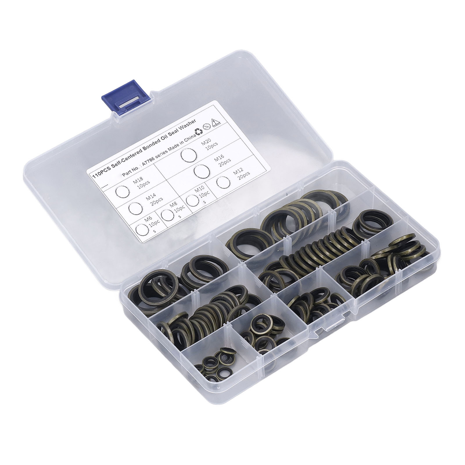 110-teiliger Dichtscheibensatz M6 M8 M10 M12 M14 M16 M18 M20, Gummi-metall-dichtung, Öldichtung