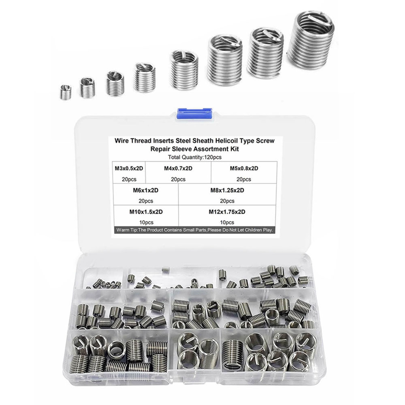 Gewindeeinsätze M3 M4 M5 M6 M8 M10 M12, Packung Mit 120 Stück, Edelstahl, Schlagfest, Robuste Gewindeeinsätze
