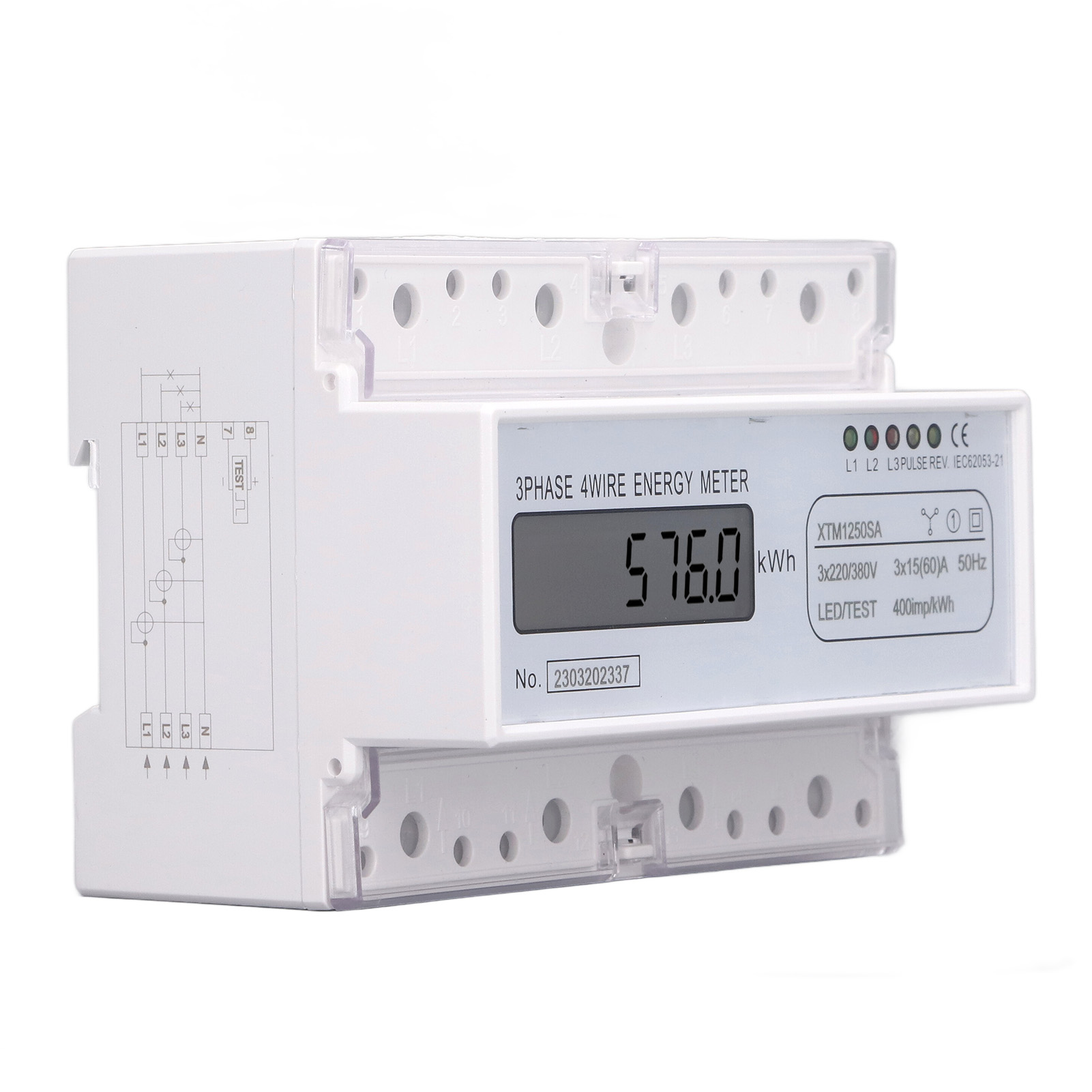 Dreiphasiger 4-leiter 7p Digital-lcd-energiezähler, Kwh-wattmeter, Stromverbrauchsanzeige, Din-schienenmontage (35 Mm)